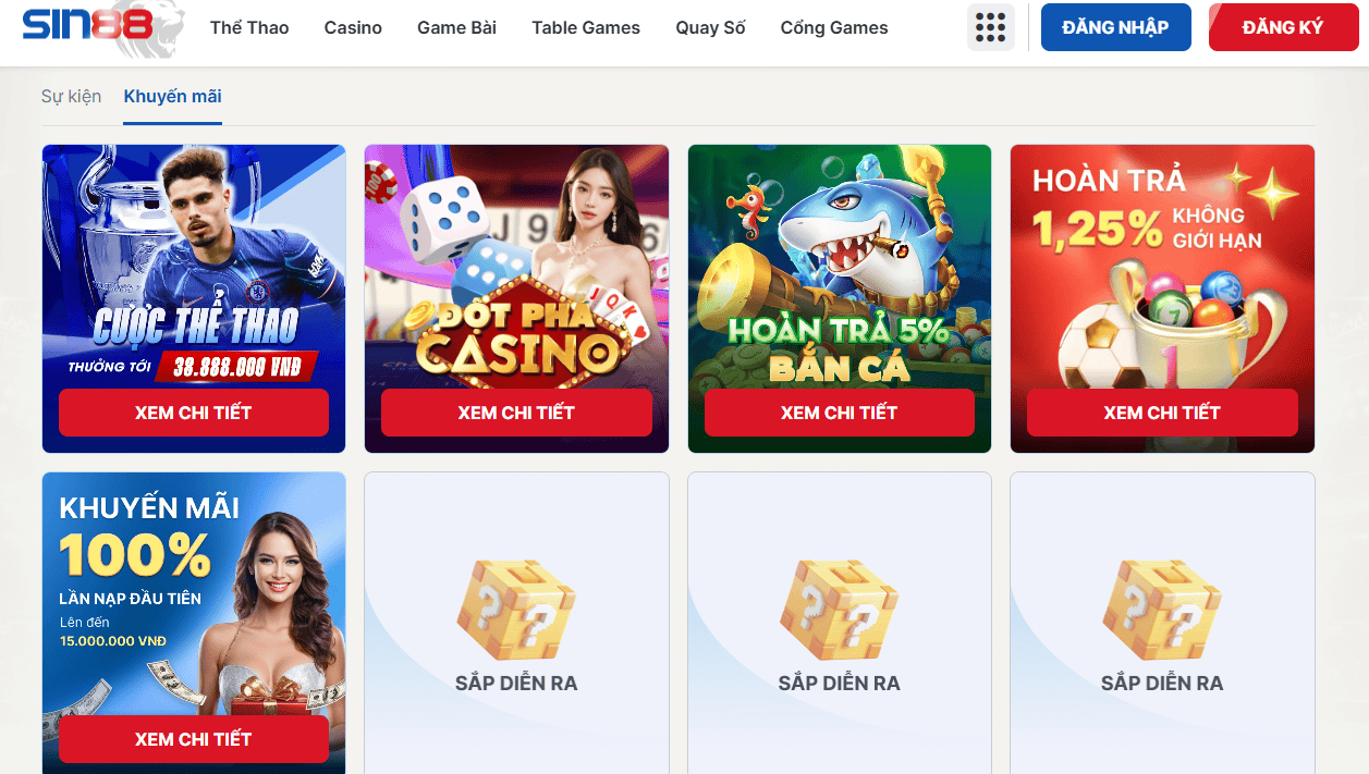 Những sự kiện ưu đãi hot hit dành cho hội viên tại Sin88